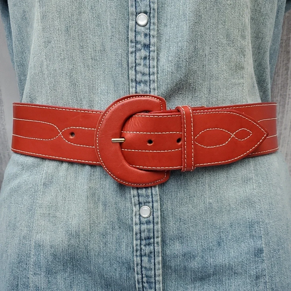 Charter Club Belt Genuine English Saddle Hide Leather in Red - Picture 2 of 13